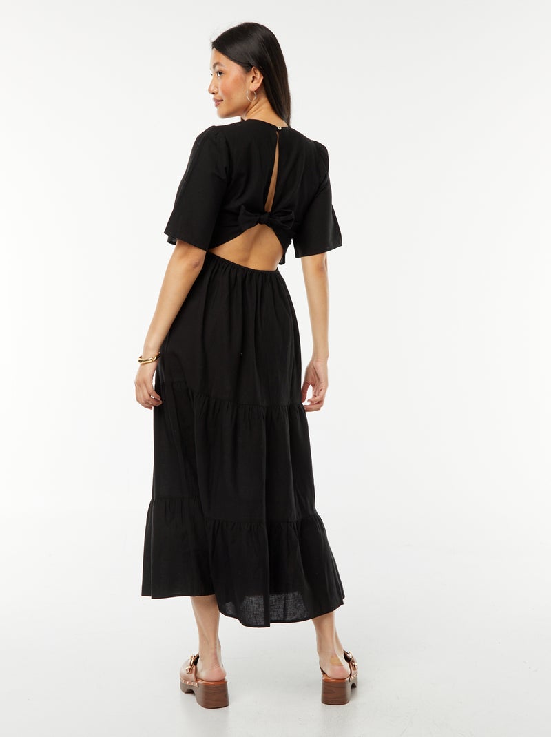 Robe longue base volantée avec dos ouvert Noir - Kiabi