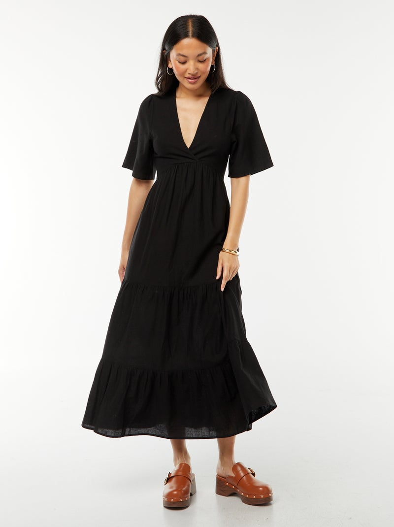 Robe longue base volantée avec dos ouvert Noir - Kiabi