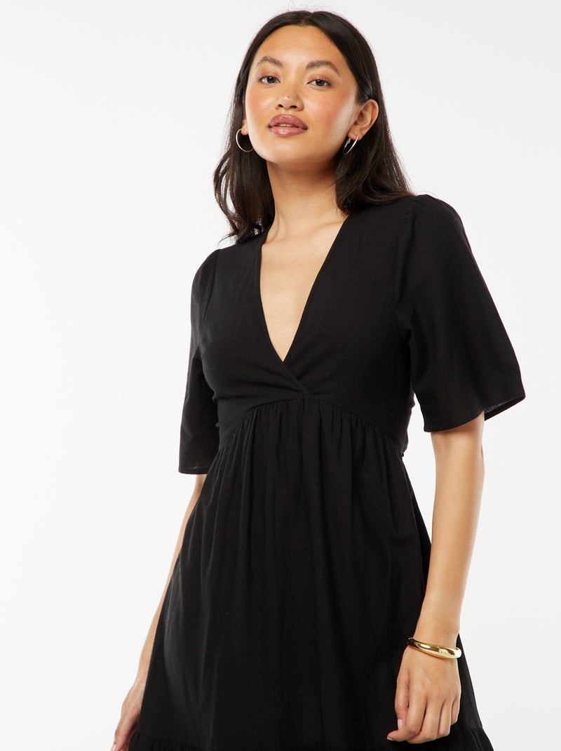 Robe longue base volantée avec dos ouvert Noir - Kiabi