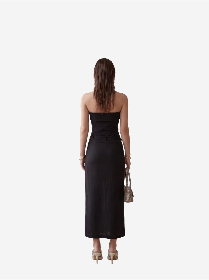 Robe longue bustier avec ceinture my fashion Noir - Kiabi