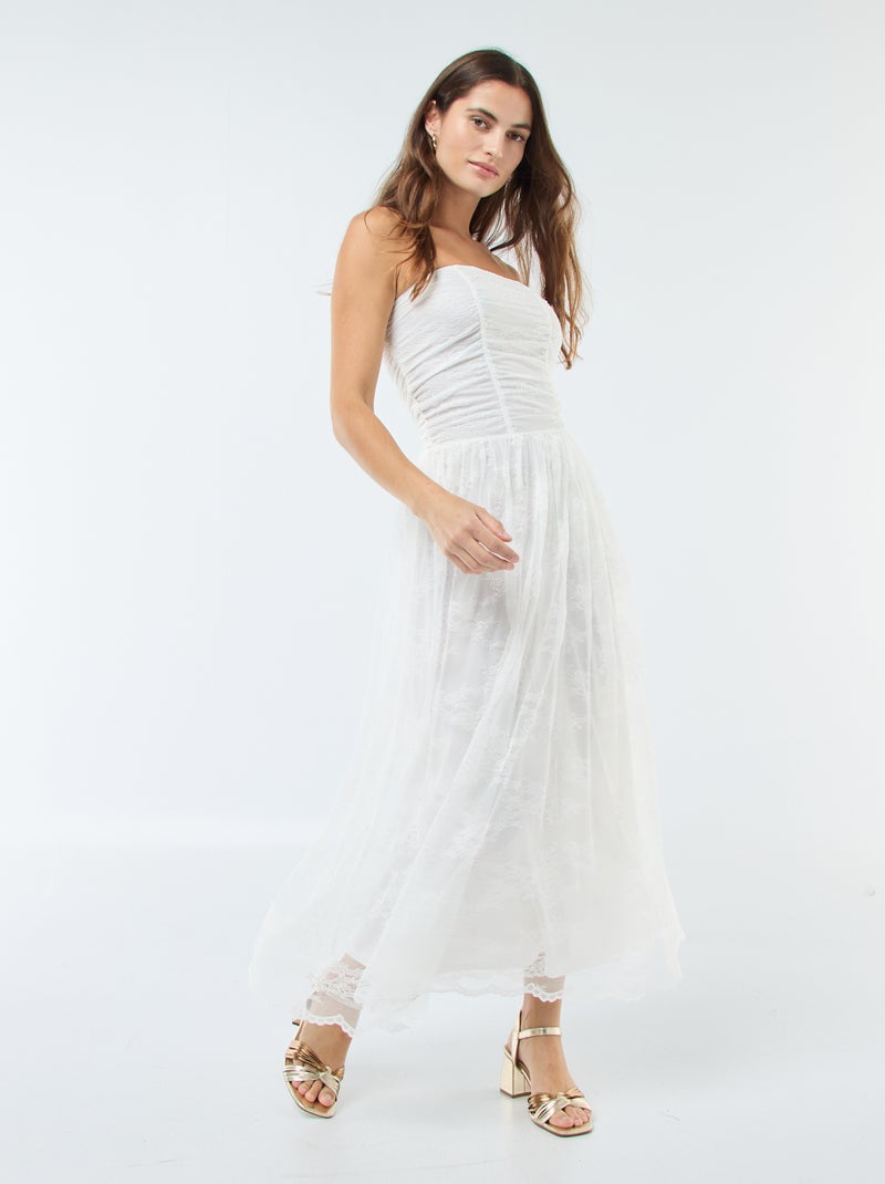 Robe longue bustier en dentelle Blanc - Kiabi