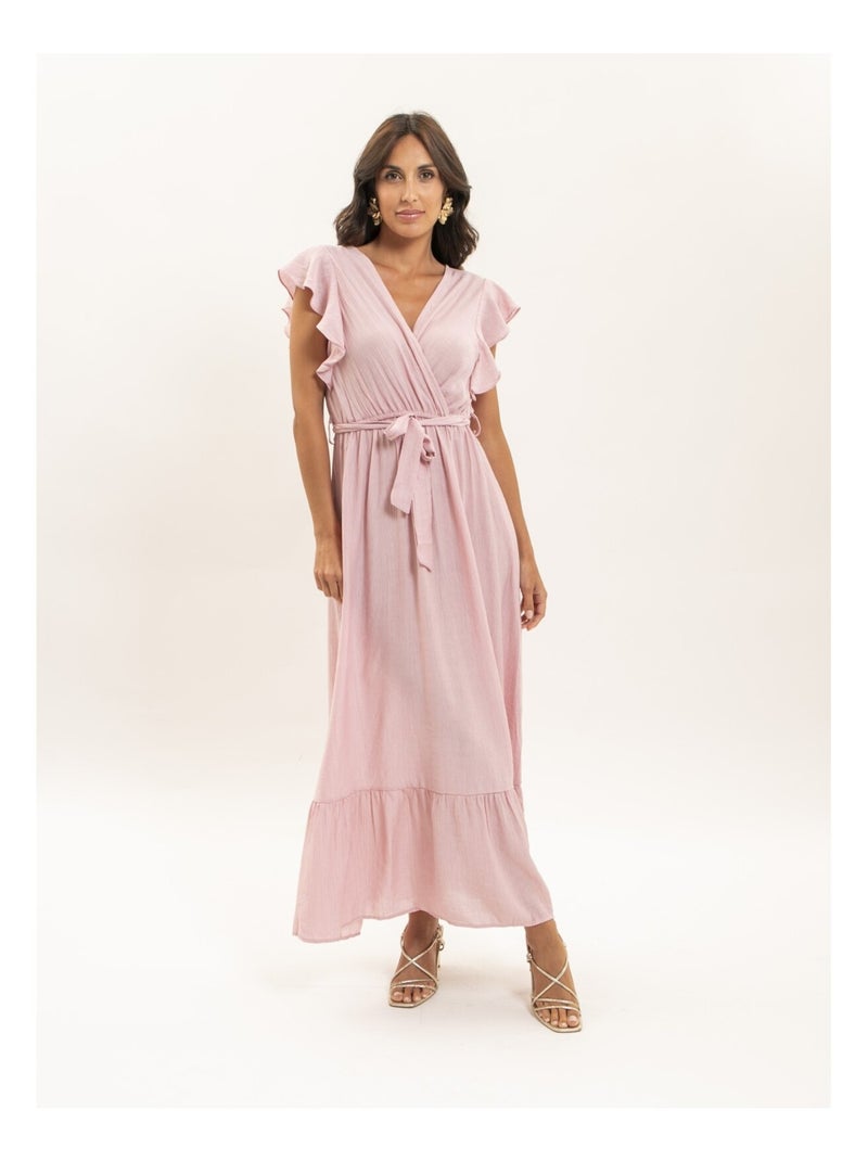 Robe longue cache-coeur avec ceinture iteria Rose - Kiabi