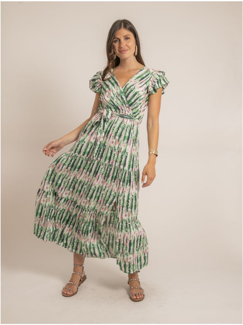 Robe longue cache-coeur tie and dye igaya Vert - Kiabi
