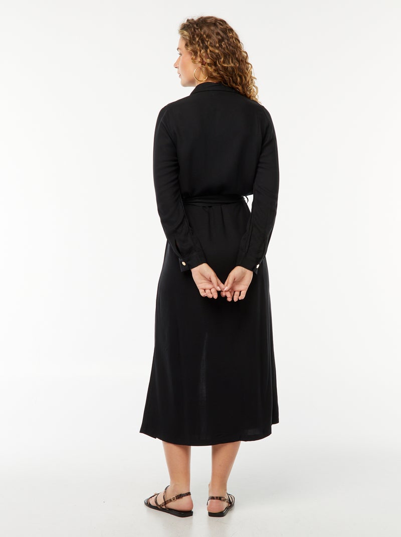 Robe longue chemise imprimée avec ceinture Noir - Kiabi