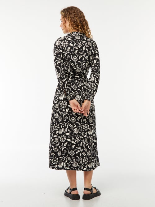 Robe longue chemise imprimée avec ceinture - Kiabi