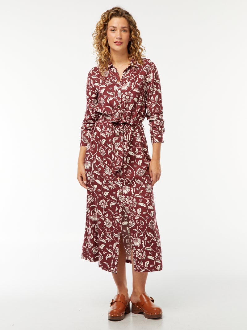 Robe longue chemise imprimée avec ceinture Rouge - Kiabi