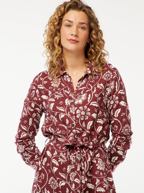 Robe longue chemise imprimée avec ceinture - Kiabi