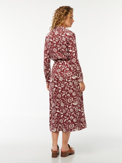 Robe longue chemise imprimée avec ceinture - Kiabi
