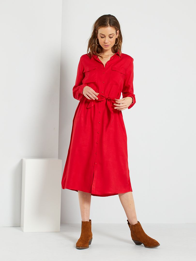 Robe longue chemise rouge - Kiabi