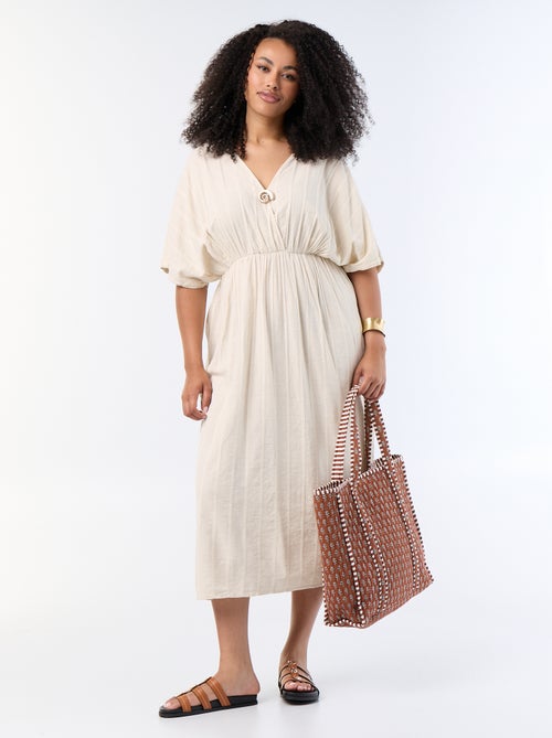 Robe longue col croisé avec bijou fantaisie - Kiabi