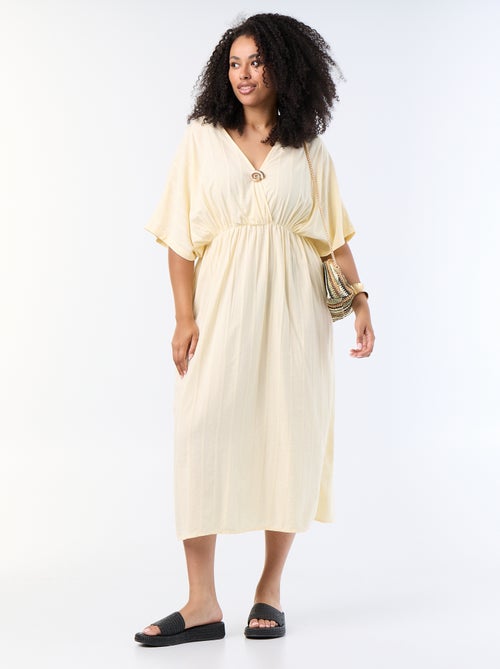 Robe longue col croisé avec bijou fantaisie - Kiabi