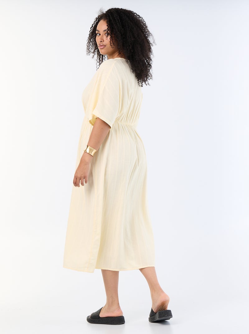 Robe longue col croisé avec bijou fantaisie Jaune - Kiabi