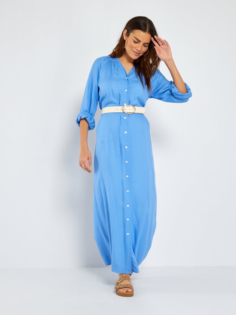 Robe longue col tunisien Bleu - Kiabi