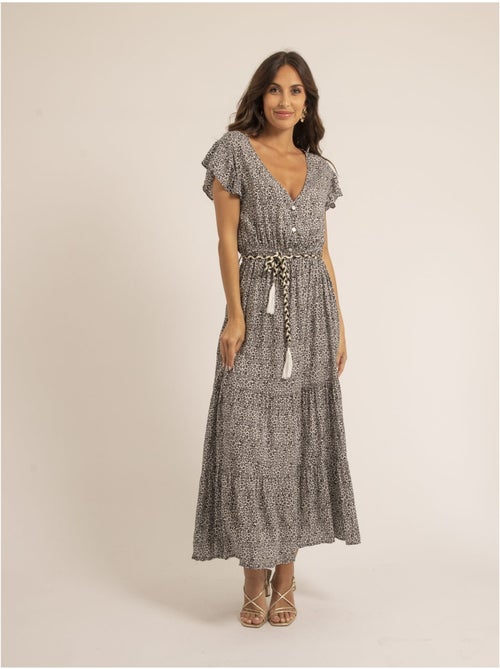 Robe longue col v motifs ilmax - Kiabi Robe longue col v motifs ilmax - Kiabi