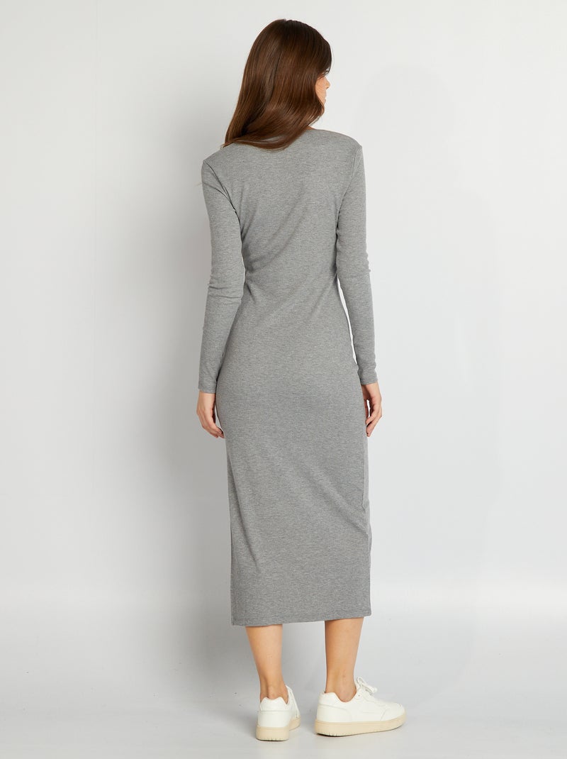 Robe longue côtelée à col carré Gris - Kiabi