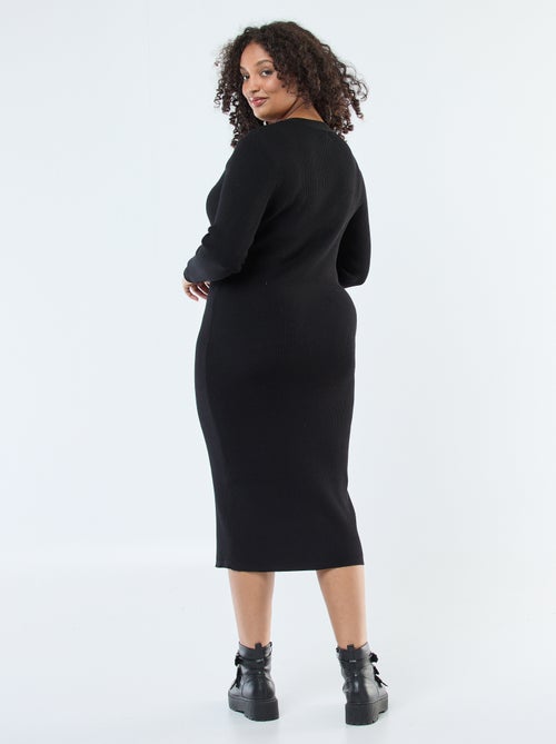 Robe longue côtelée avec boutonnage doré - Kiabi