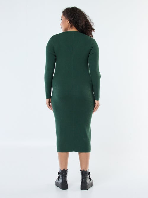 Robe longue côtelée avec boutonnage doré - Kiabi