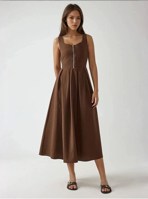 Robe longue coupe a avec col ras du cou et fermeture éclair hiccup - Kiabi