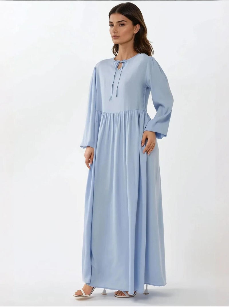 Robe longue coupe a et col ras du cou hiccup Bleu - Kiabi