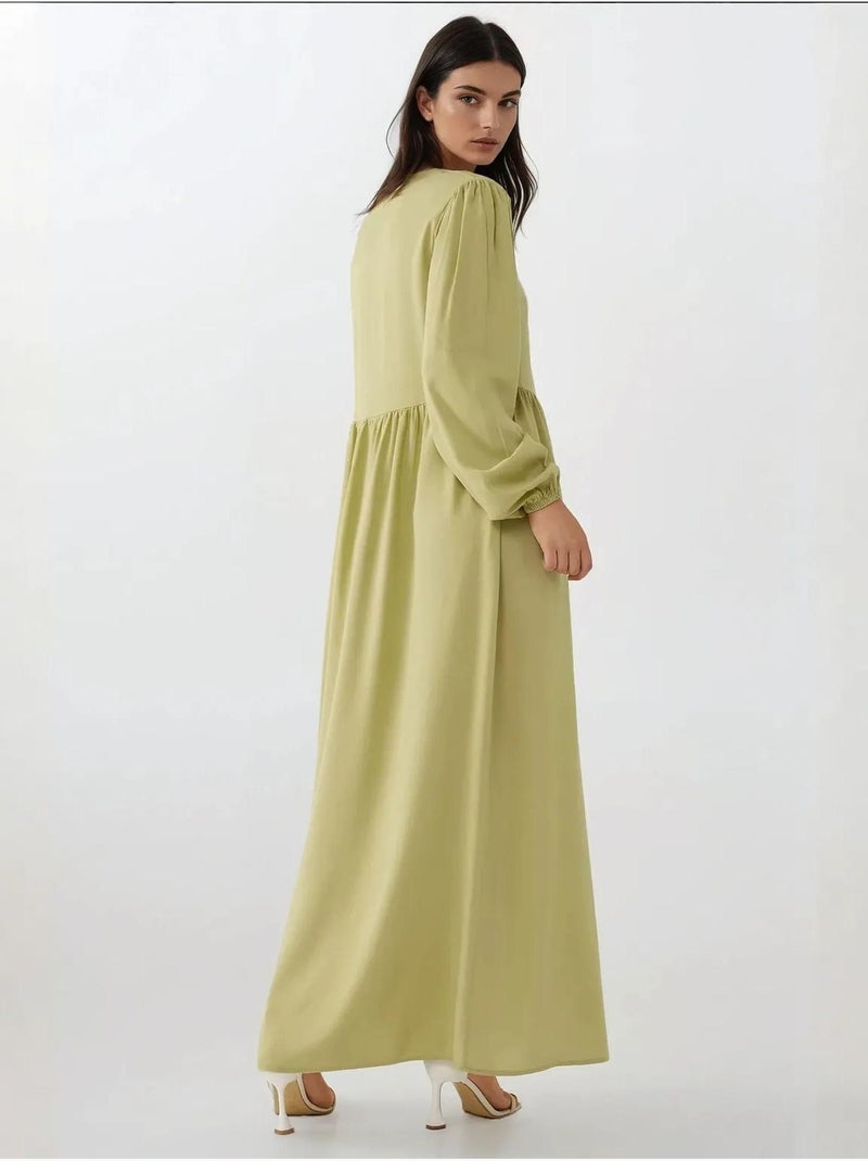 Robe longue coupe a et col ras du cou hiccup Vert kaki - Kiabi