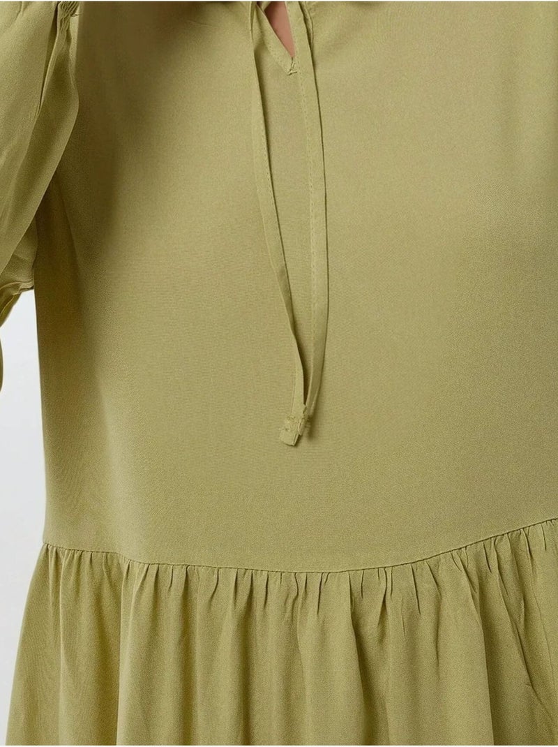 Robe longue coupe a et col ras du cou hiccup Vert kaki - Kiabi