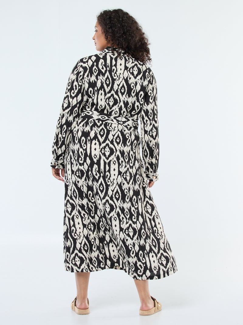 Robe longue coupe chemise avec ceinture à la taille Noir - Kiabi