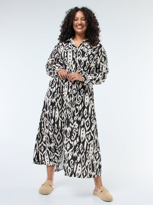 Robe longue coupe chemise avec ceinture à la taille - Kiabi