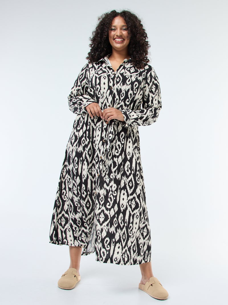 Robe longue coupe chemise avec ceinture à la taille Noir - Kiabi