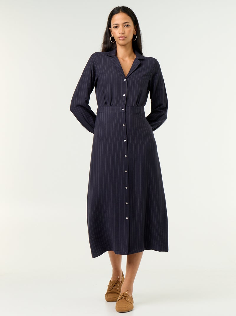 Robe longue coupe chemise Bleu - Kiabi