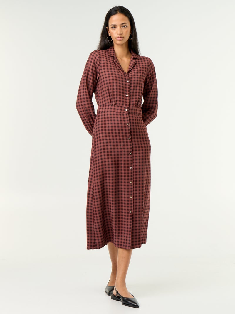 Robe longue coupe chemise Marron - Kiabi