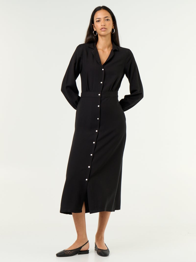 Robe longue coupe chemise Noir - Kiabi