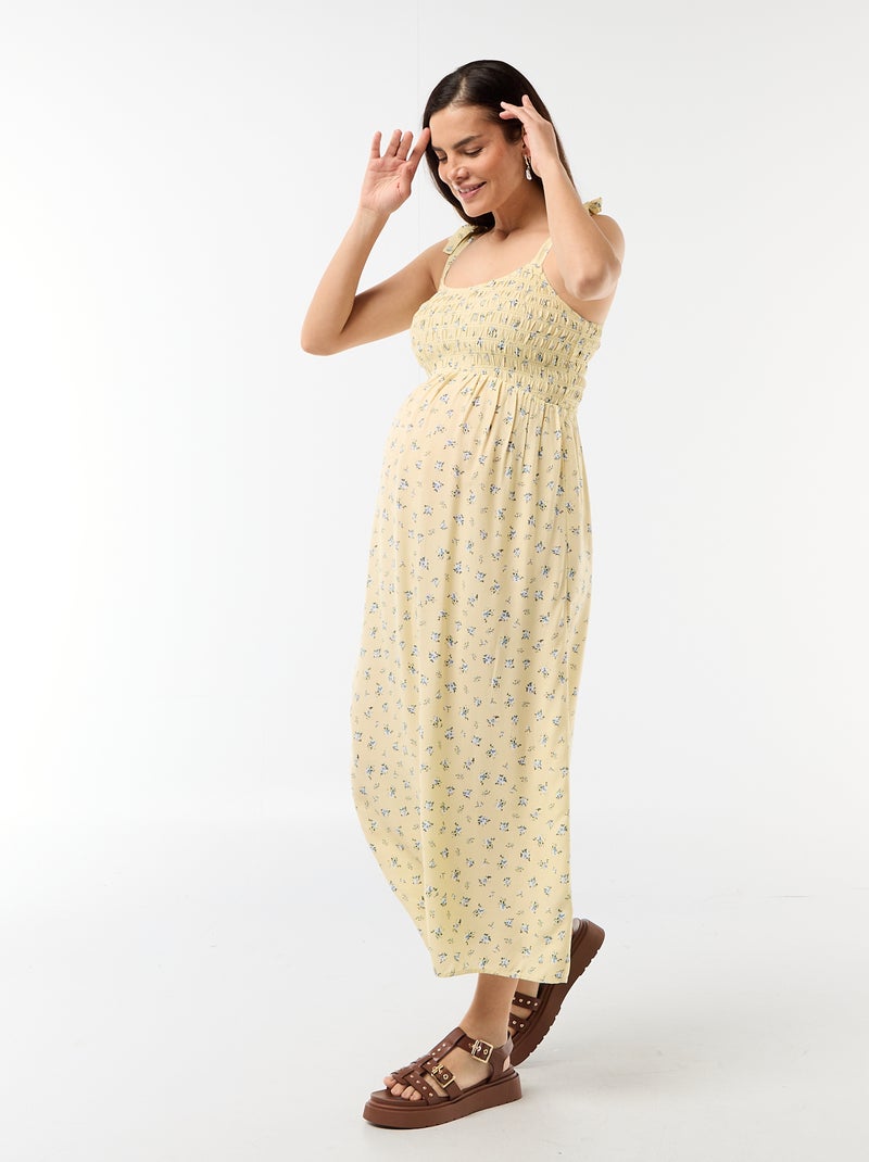 Robe longue de maternité smockée Jaune - Kiabi