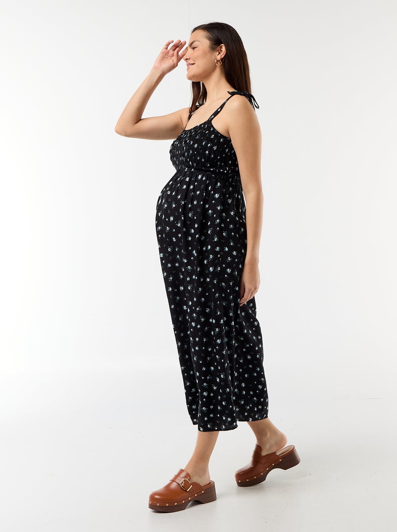 Robe longue de maternité smockée Noir - Kiabi