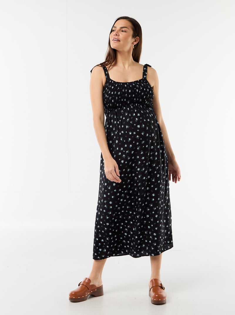 Robe longue de maternité smockée Noir - Kiabi