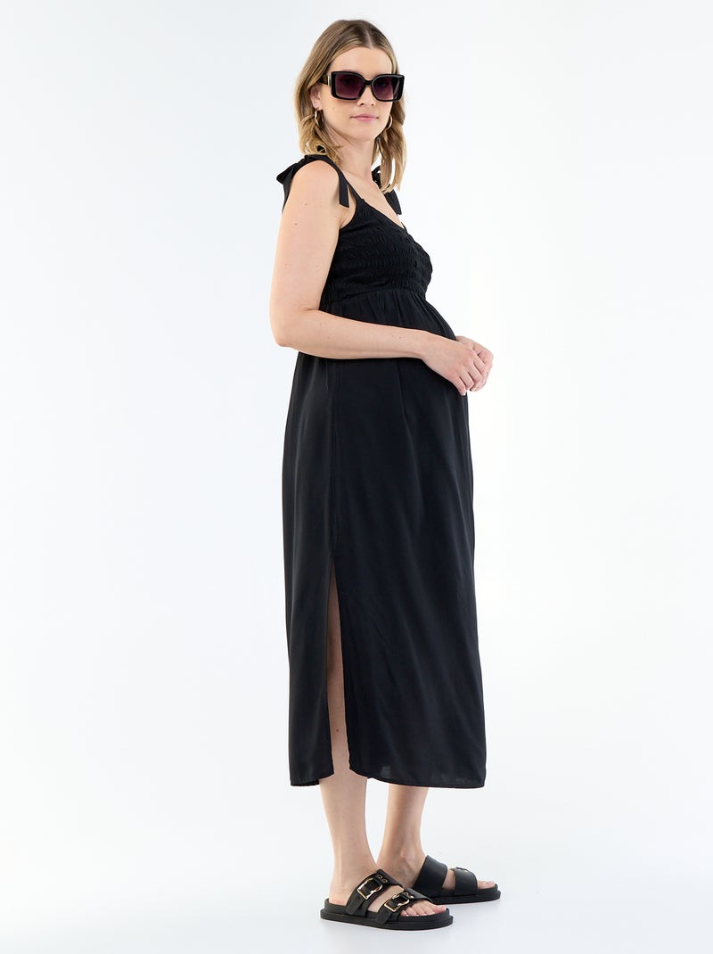 Robe longue de maternité smockée Noir - Kiabi