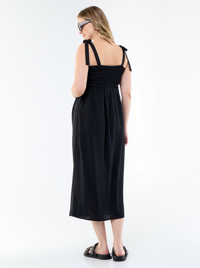 Robe longue de maternité smockée Noir - Kiabi