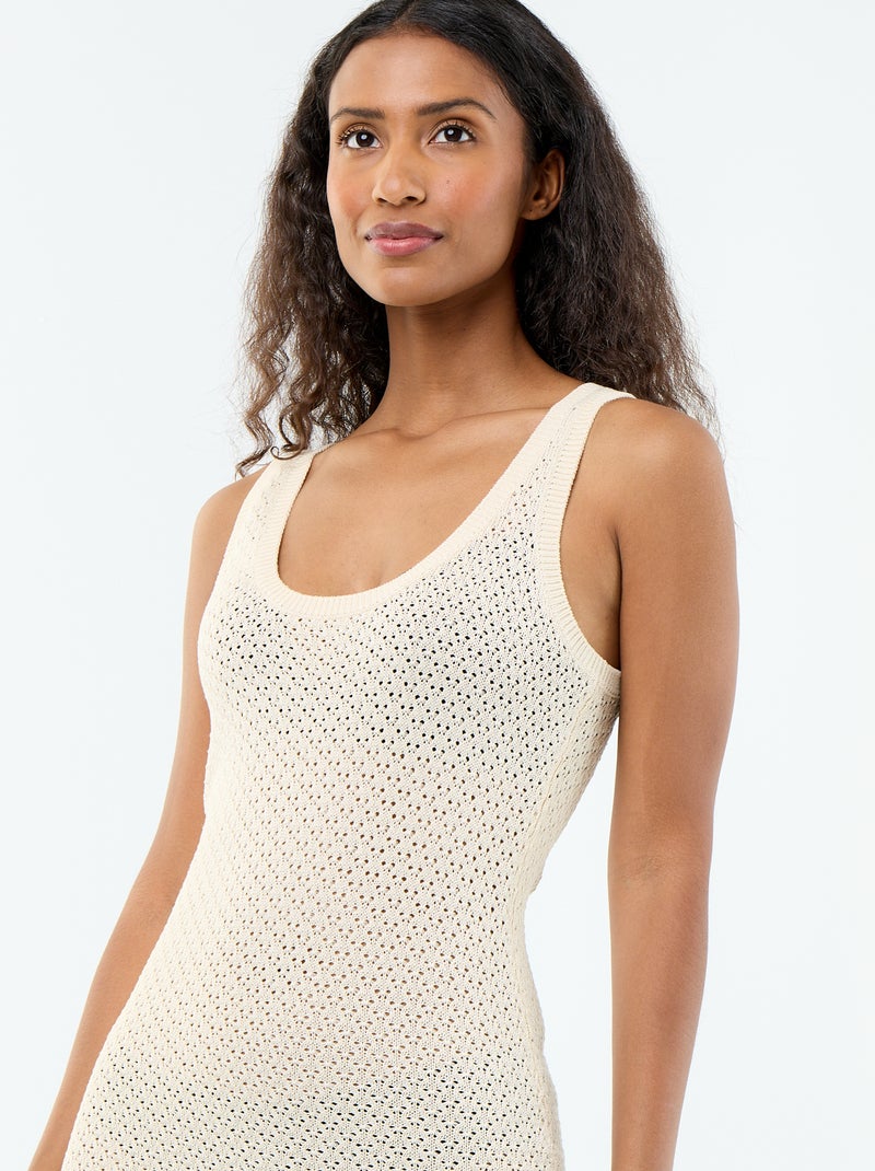 Robe longue de plage en maille crochet Beige - Kiabi