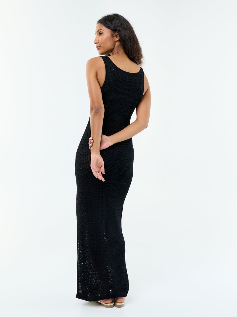 Robe longue de plage en maille crochet Noir - Kiabi