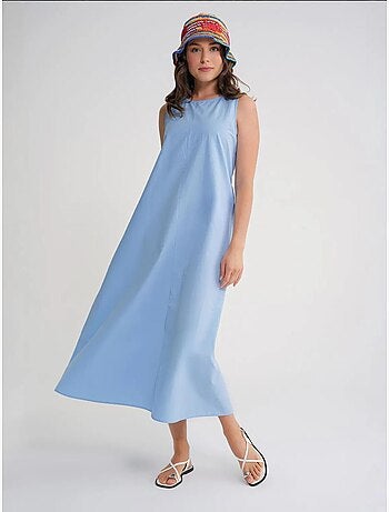 Robe longue décontractée avec fermeture à boutons et poches mixray