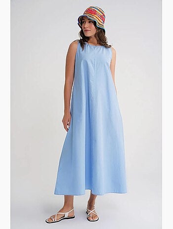 Robe longue décontractée avec fermeture à boutons et poches mixray