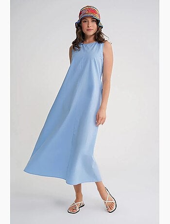 Robe longue décontractée avec fermeture à boutons et poches mixray