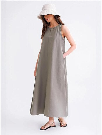 Robe longue décontractée avec fermeture à boutons et poches mixray