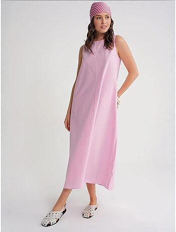Robe longue décontractée avec fermeture à boutons et poches mixray