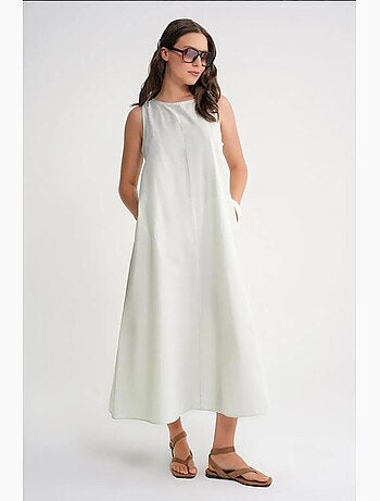 Robe longue décontractée avec fermeture à boutons et poches mixray
