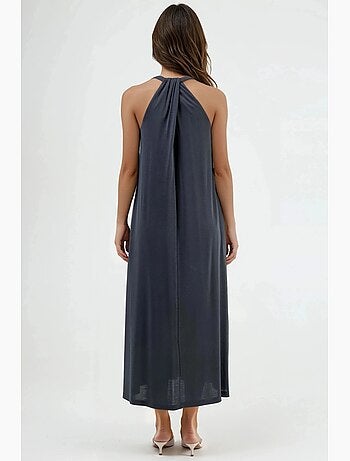 Robe longue drapée à col en v busem