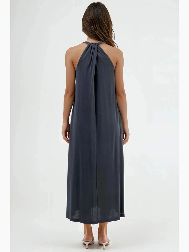 Robe longue drapée à col en v busem Gris foncé - Kiabi
