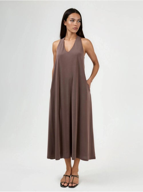 Robe longue drapée à col en v busem - Kiabi