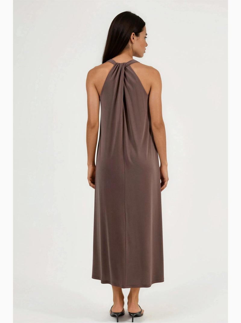 Robe longue drapée à col en v busem Marron clair - Kiabi