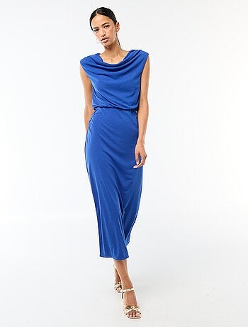 Robe longue drapée avec col bénitier