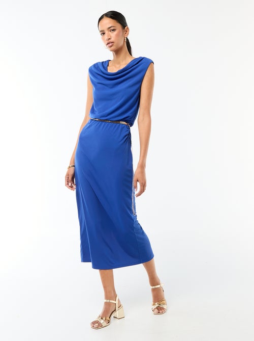 Robe longue drapée avec col bénitier - Kiabi